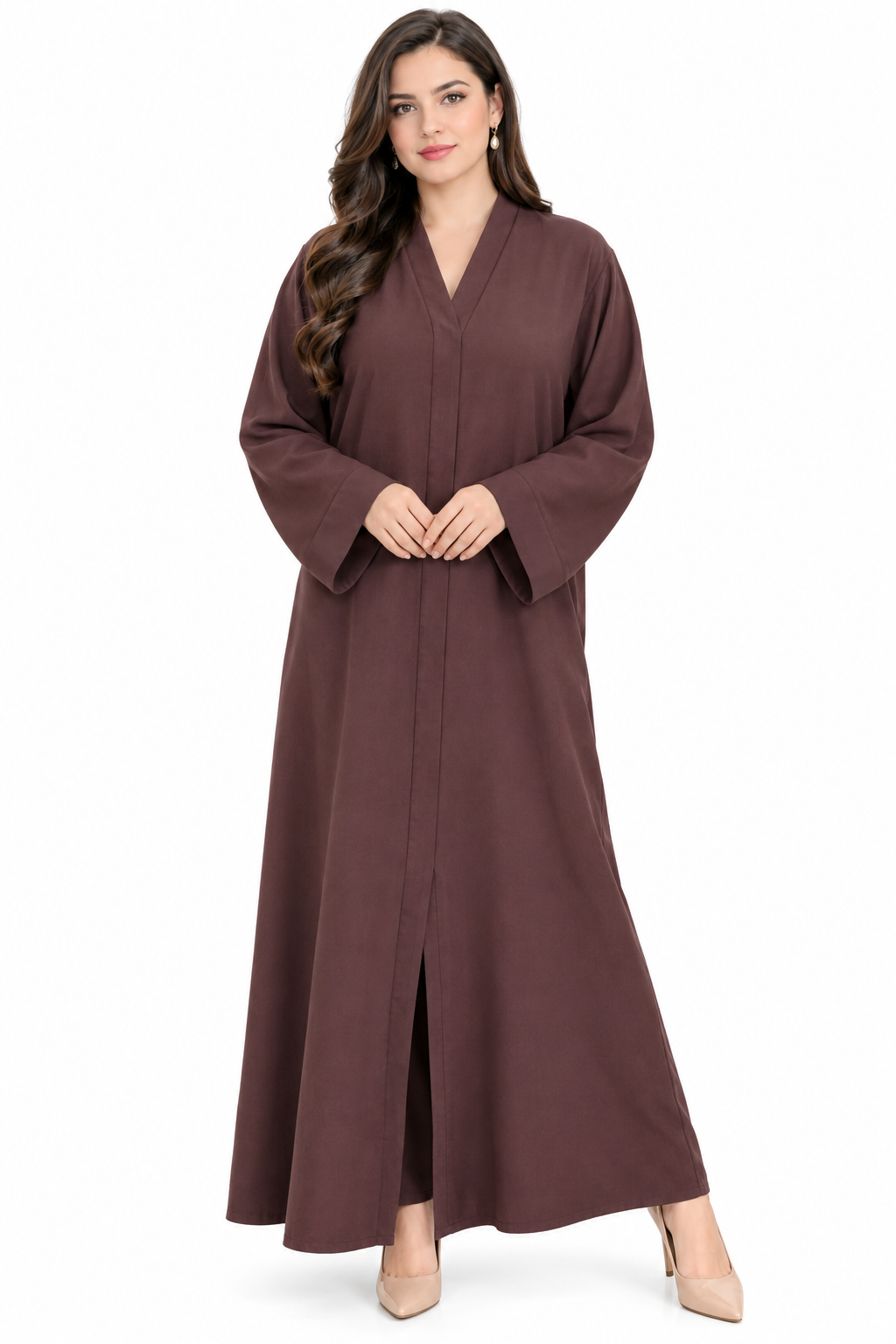 Classic Coffee Brown V-Neck Abaya