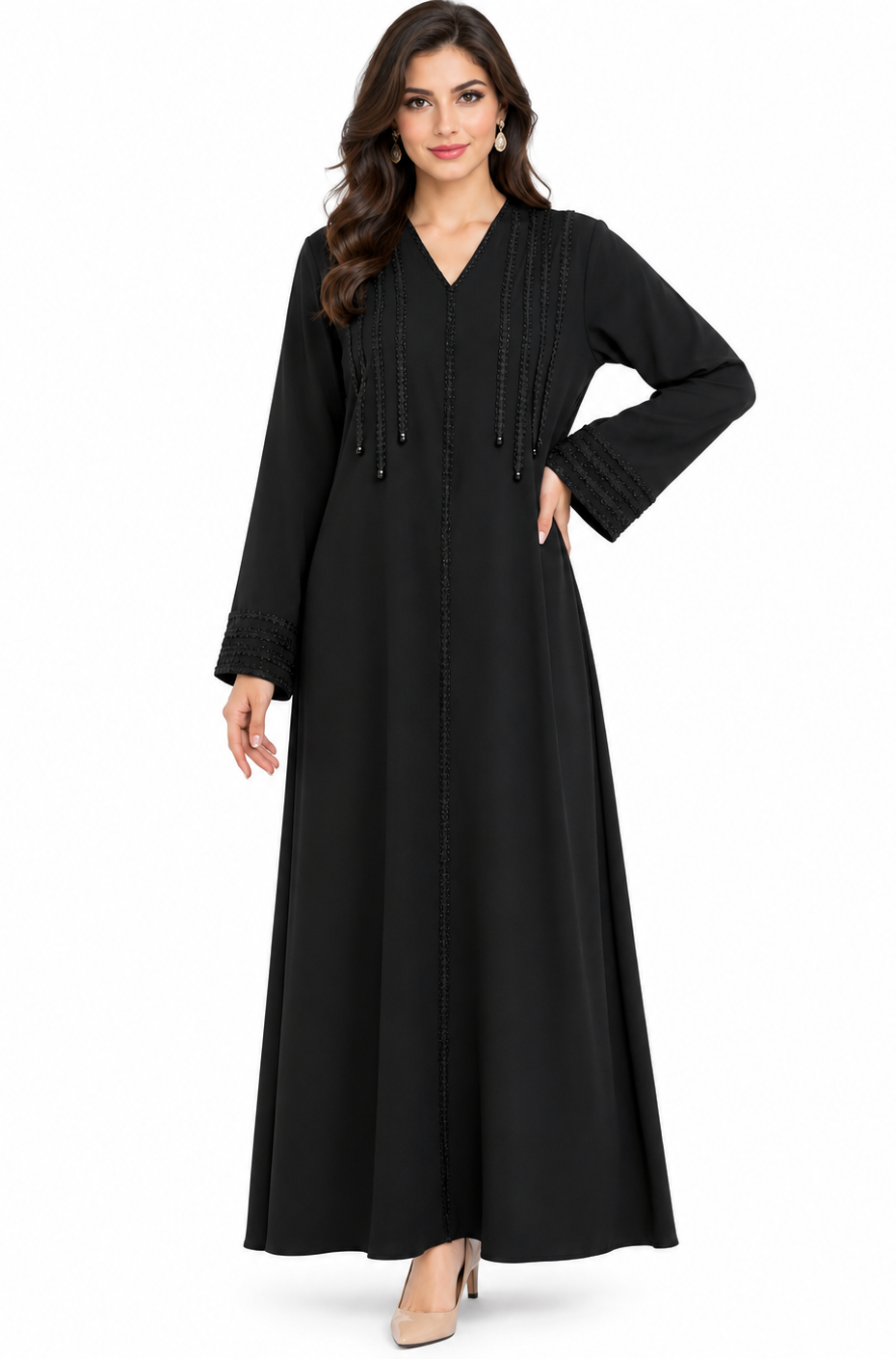 Black Abaya with Beaded Tassel Detail