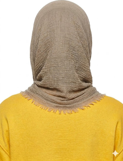 SHADOW Premium Crinkle Cotton Hijab with Black Crochet Lace Border & Fringed Edges