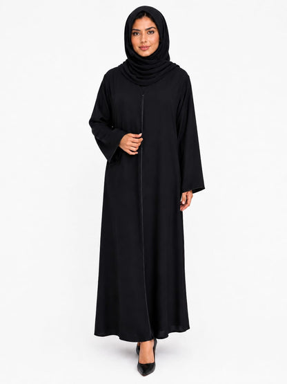 Women's Black V-Neck Open Front Abaya