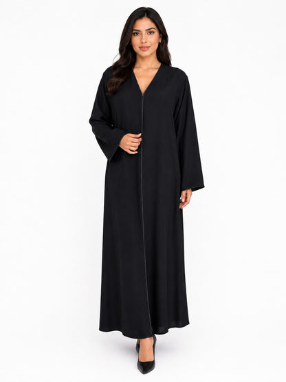Women's Black V-Neck Open Front Abaya