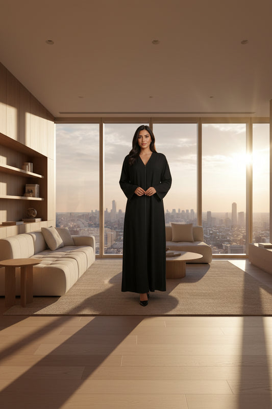 Minimalist V-Neck Abaya in Premium Korean Fabric