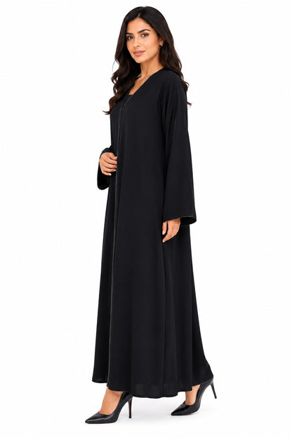 Women's Black V-Neck Open Front Abaya