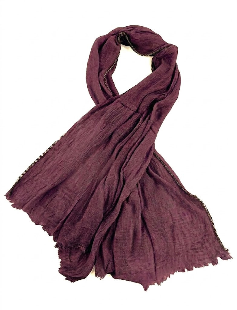 SHADOW Premium Crinkle Cotton Hijab with Black Crochet Lace Border & Fringed Edges