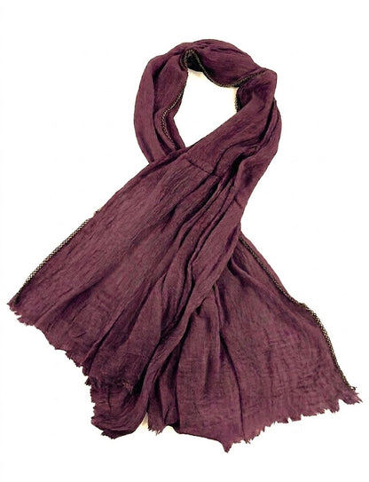 SHADOW Premium Crinkle Cotton Hijab with Black Crochet Lace Border & Fringed Edges