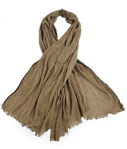 SHADOW Premium Crinkle Cotton Hijab with Black Crochet Lace Border & Fringed Edges