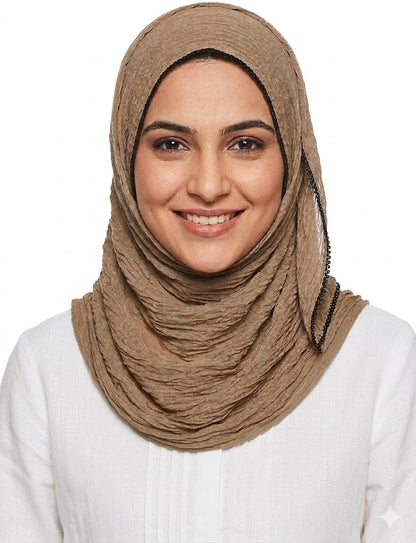 SHADOW Premium Crinkle Cotton Hijab with Black Crochet Lace Border & Fringed Edges