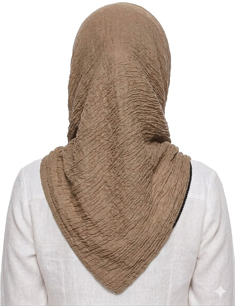 SHADOW Premium Crinkle Cotton Hijab with Black Crochet Lace Border & Fringed Edges