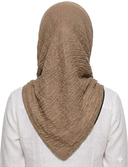 SHADOW Premium Crinkle Cotton Hijab with Black Crochet Lace Border & Fringed Edges