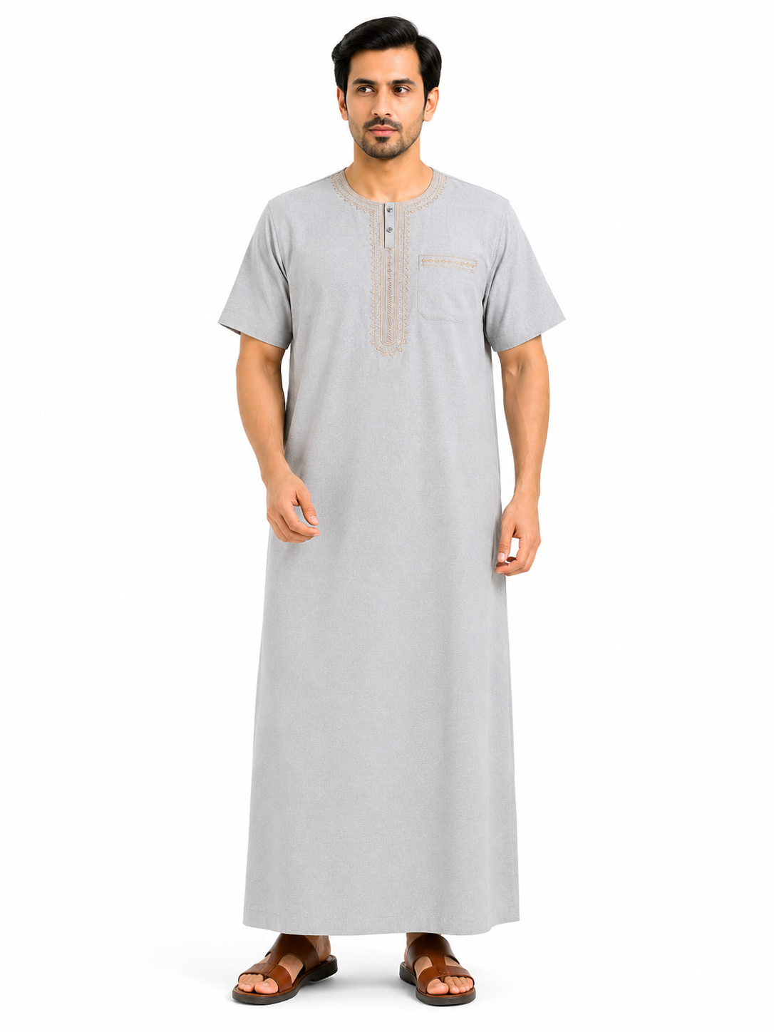 Men's Jalabiya - Design 1 - Light Grey
