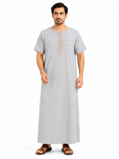 Men's Jalabiya - Design 1 - Light Grey