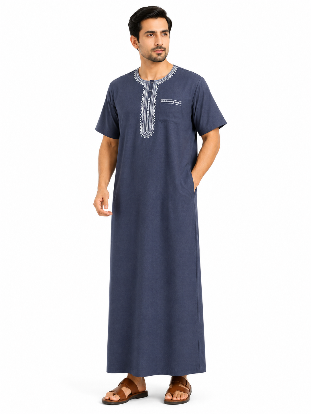Men's Jalabiya - Design 1 - Navy Blue