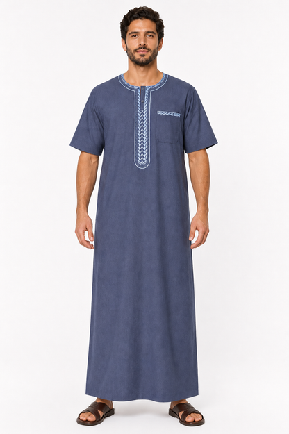 Men's Jalabiya - Design 2 - Navy Blue