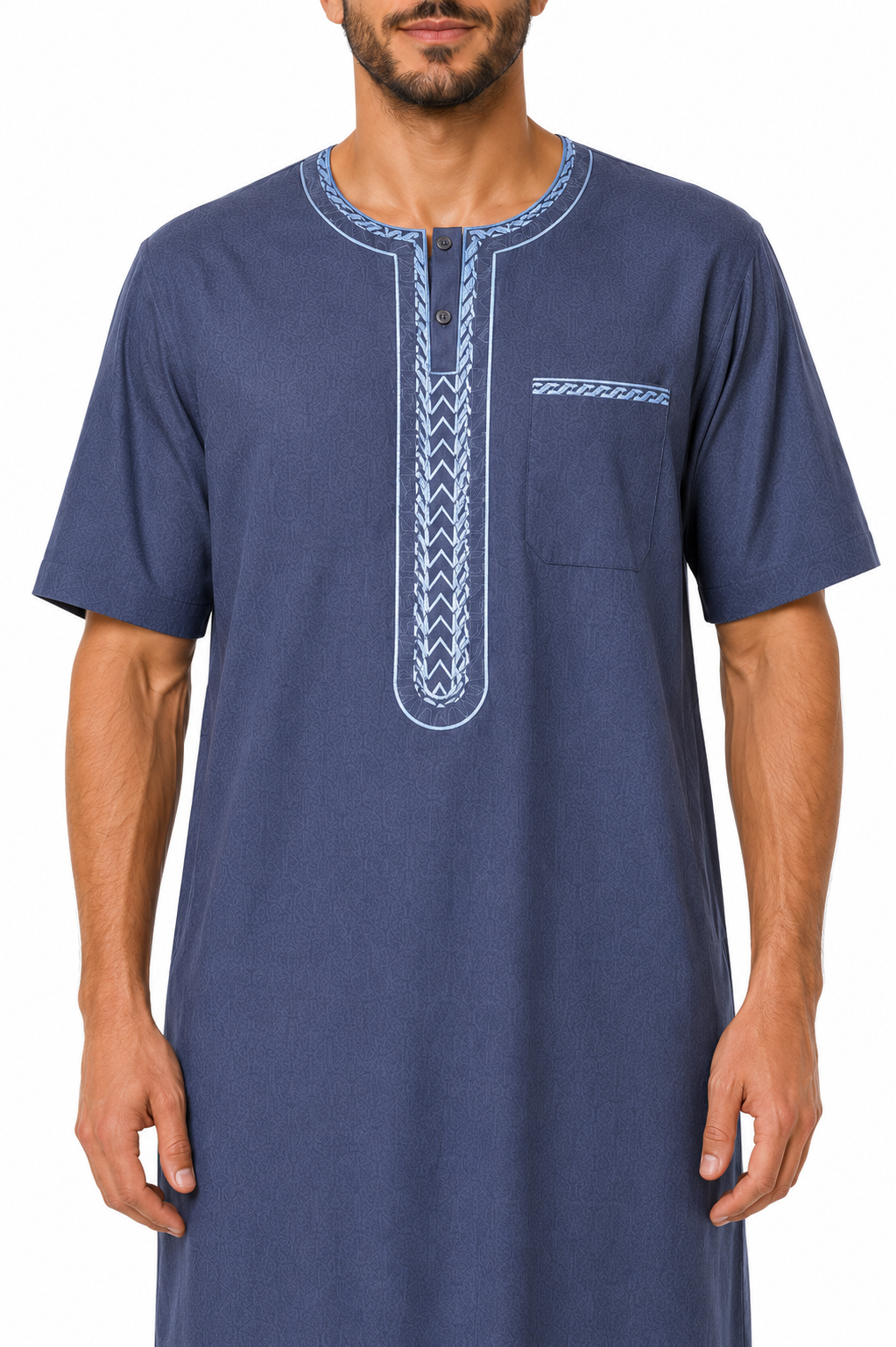 Men's Jalabiya - Design 2 - Navy Blue - embroidery close-up