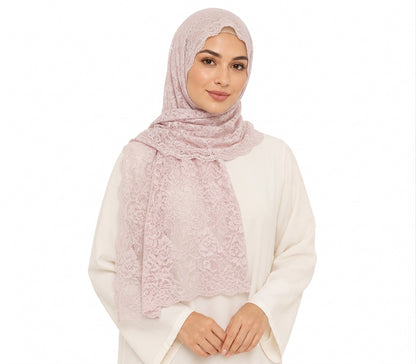 Floral Lace Shailah with Scalloped Edge - Misty Rose