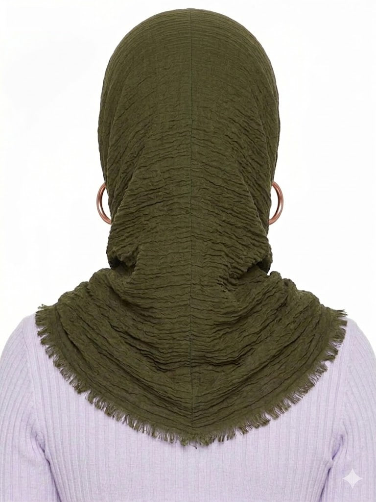 SHADOW Premium Crinkle Cotton Hijab with Black Crochet Lace Border & Fringed Edges