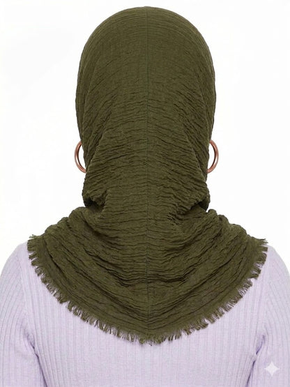 SHADOW Premium Crinkle Cotton Hijab with Black Crochet Lace Border & Fringed Edges