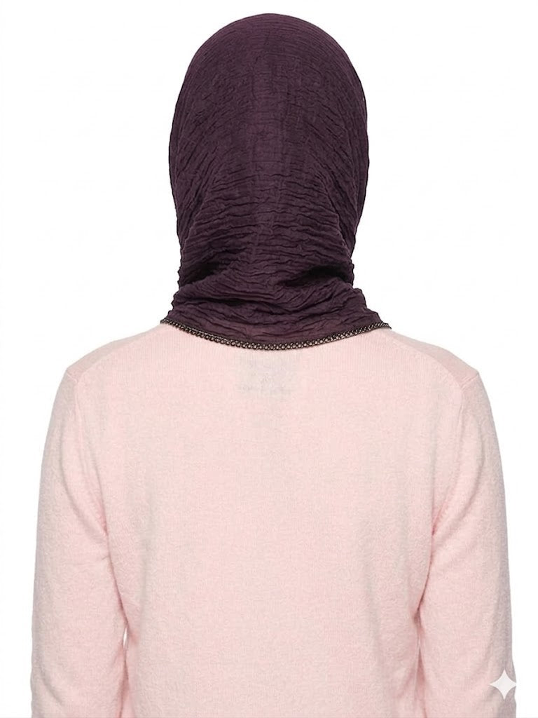 SHADOW Premium Crinkle Cotton Hijab with Black Crochet Lace Border & Fringed Edges