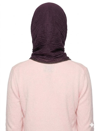 SHADOW Premium Crinkle Cotton Hijab with Black Crochet Lace Border & Fringed Edges