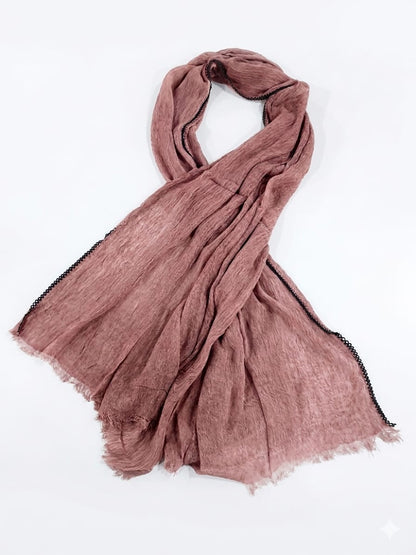 SHADOW Premium Crinkle Cotton Hijab with Black Crochet Lace Border & Fringed Edges