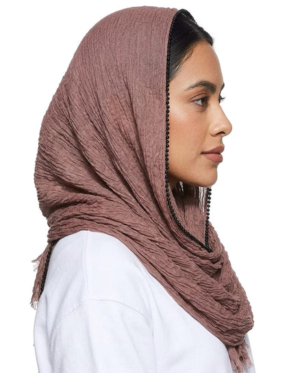 SHADOW Premium Crinkle Cotton Hijab with Black Crochet Lace Border & Fringed Edges