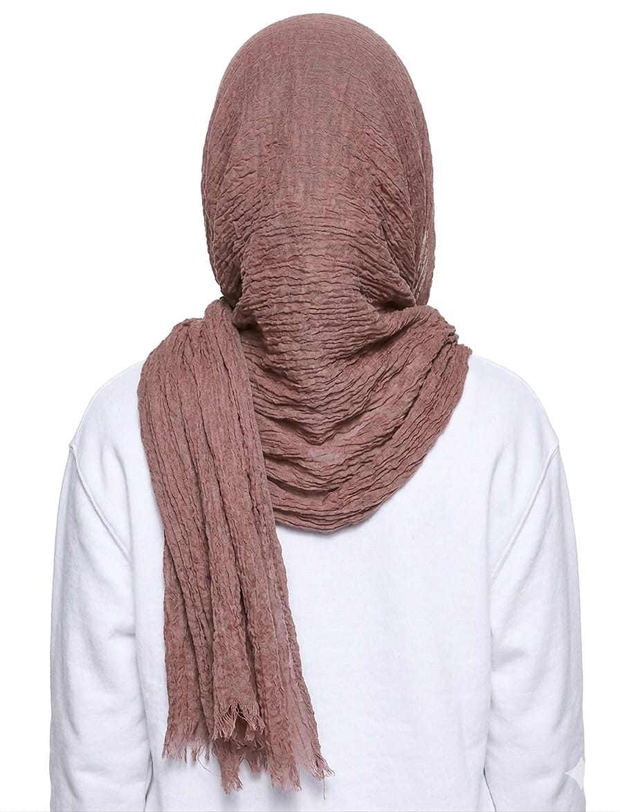 SHADOW Premium Crinkle Cotton Hijab with Black Crochet Lace Border & Fringed Edges