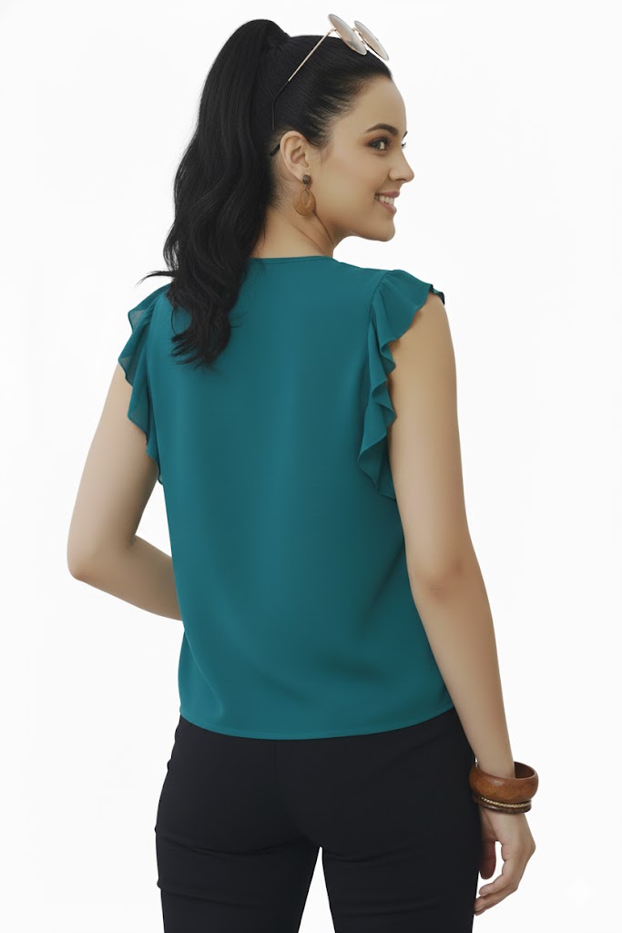 SHADOW-sleeveless teal blouse