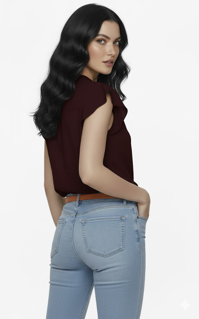 SHADOW-sleeveless teal blouse