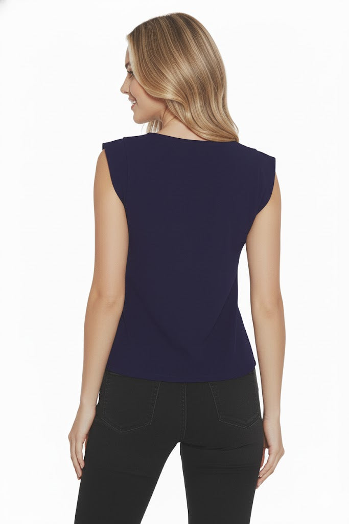 SHADOW-sleeveless teal blouse