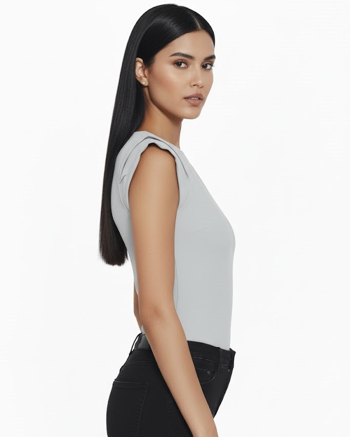 SHADOW-sleeveless teal blouse