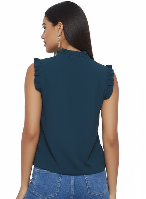SHADOW-sleeveless teal blouse