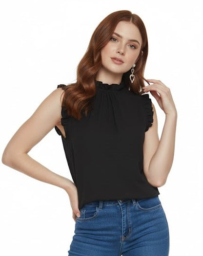 SHADOW-sleeveless teal blouse