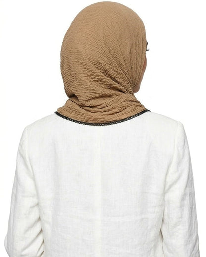 SHADOW Premium Crinkle Cotton Hijab with Black Crochet Lace Border & Fringed Edges