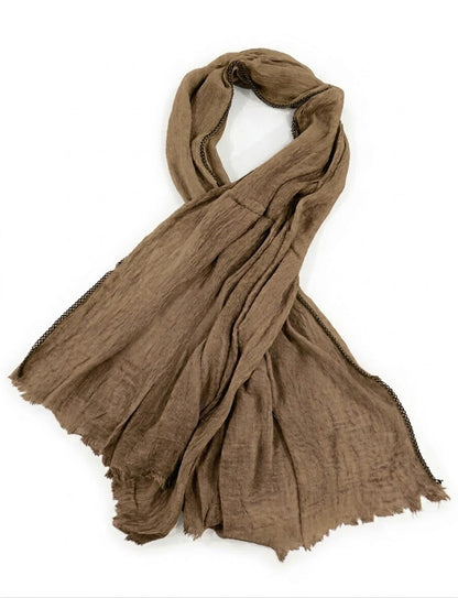 SHADOW Premium Crinkle Cotton Hijab with Black Crochet Lace Border & Fringed Edges