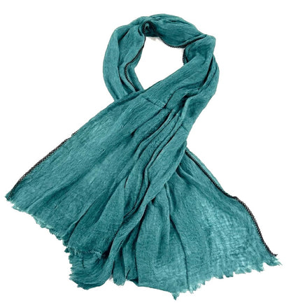 SHADOW Premium Crinkle Cotton Hijab with Black Crochet Lace Border & Fringed Edges