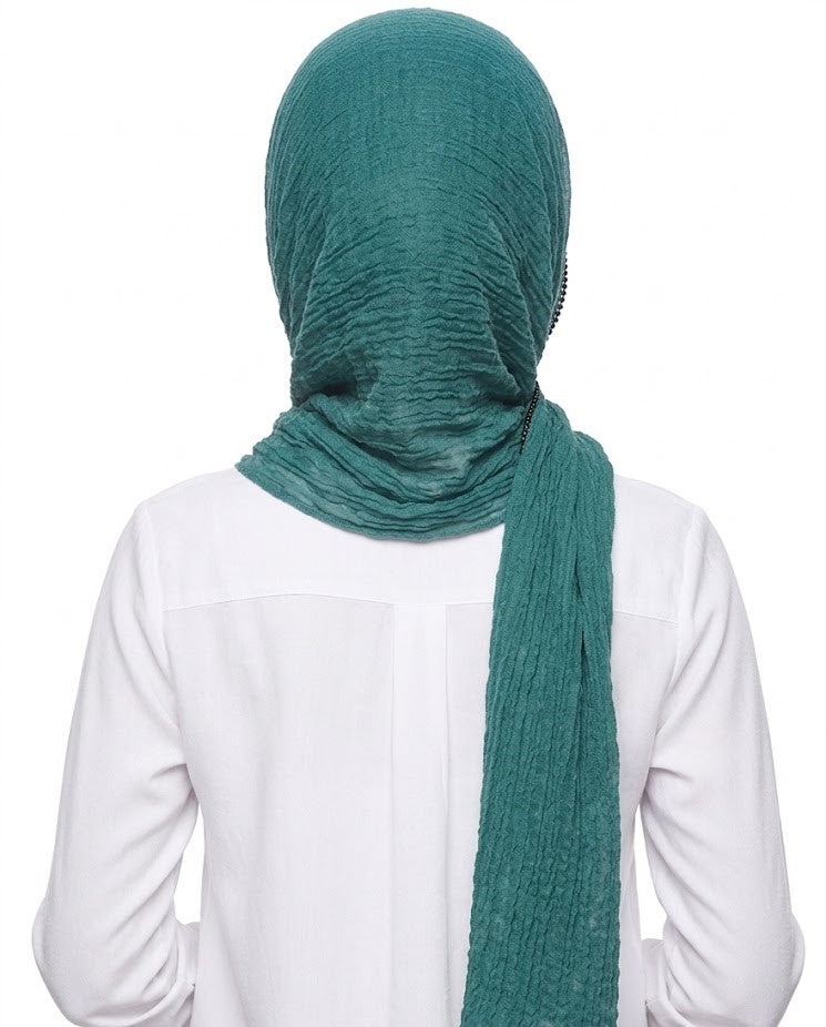 SHADOW Premium Crinkle Cotton Hijab with Black Crochet Lace Border & Fringed Edges