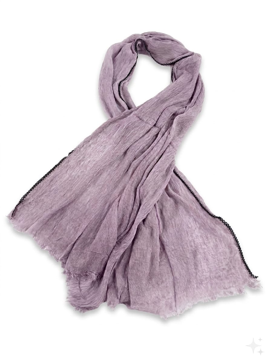 SHADOW Premium Crinkle Cotton Hijab with Black Crochet Lace Border & Fringed Edges