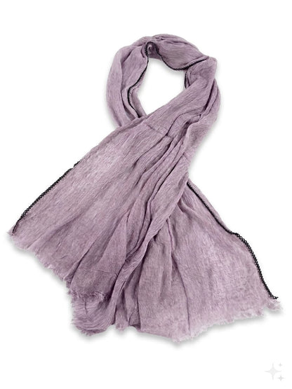 SHADOW Premium Crinkle Cotton Hijab with Black Crochet Lace Border & Fringed Edges