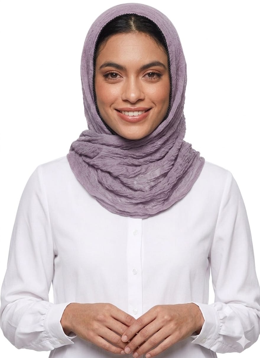 SHADOW Premium Crinkle Cotton Hijab with Black Crochet Lace Border & Fringed Edges