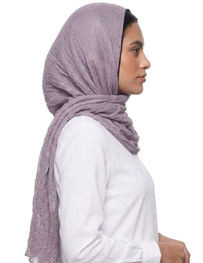 SHADOW Premium Crinkle Cotton Hijab with Black Crochet Lace Border & Fringed Edges