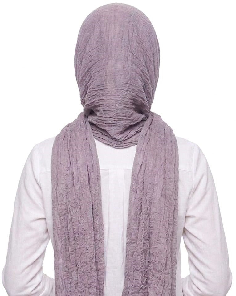 SHADOW Premium Crinkle Cotton Hijab with Black Crochet Lace Border & Fringed Edges