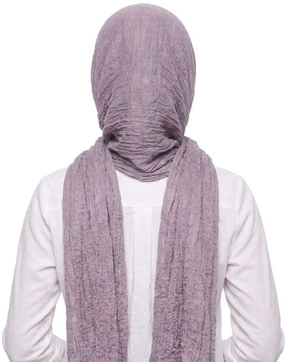 SHADOW Premium Crinkle Cotton Hijab with Black Crochet Lace Border & Fringed Edges