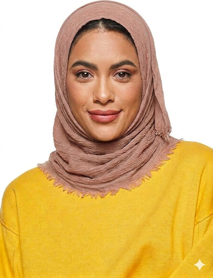 SHADOW Premium Crinkle Cotton Hijab with Black Crochet Lace Border & Fringed Edges