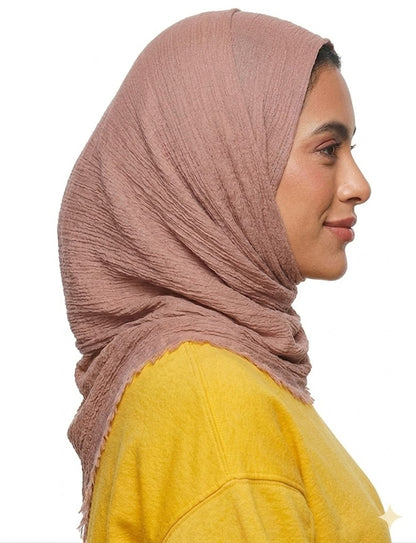 SHADOW Premium Crinkle Cotton Hijab with Black Crochet Lace Border & Fringed Edges