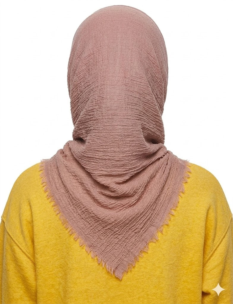 SHADOW Premium Crinkle Cotton Hijab with Black Crochet Lace Border & Fringed Edges