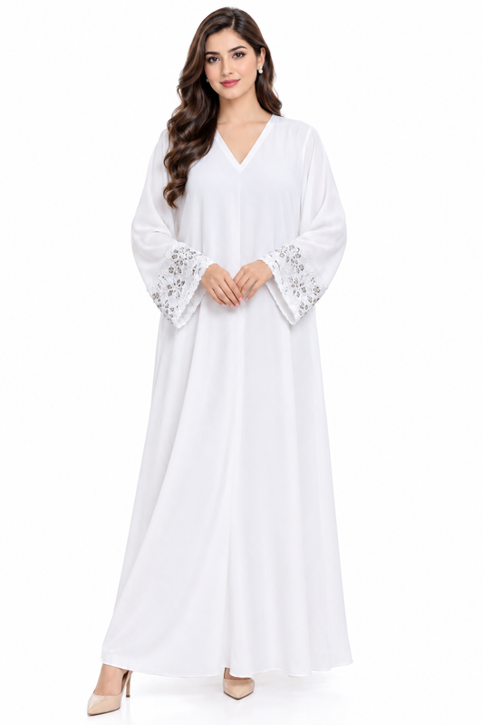 White Abaya with Embellished Sleeves
