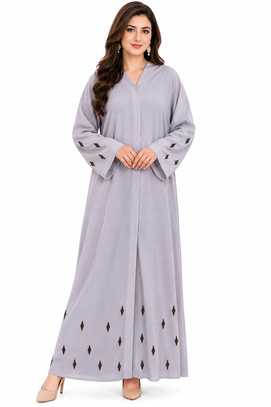 Light Slate Grey Abaya with Diamond Embroidery