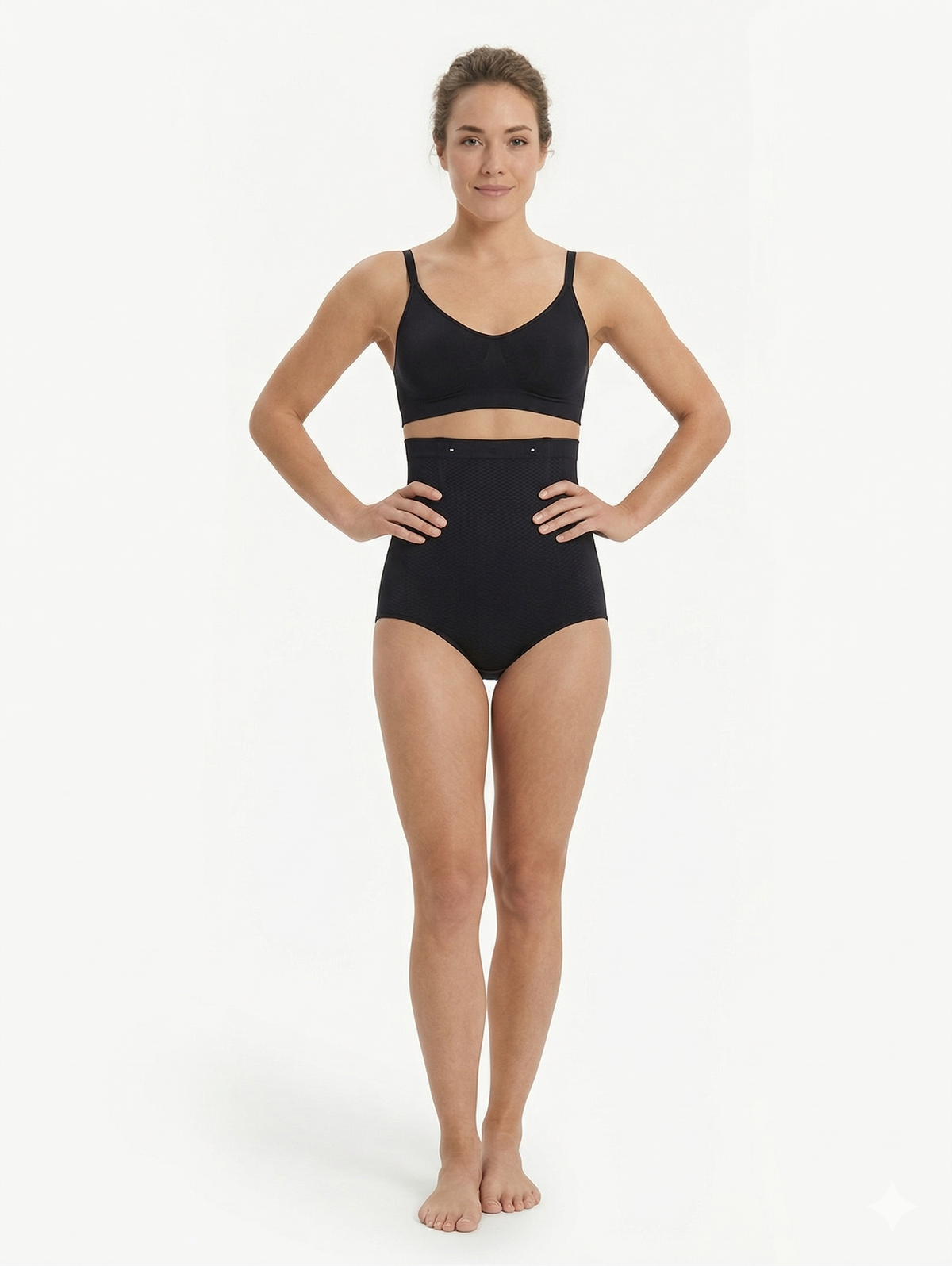 Waffle Knit Tummy Control Shaping Briefs - Black - view 2