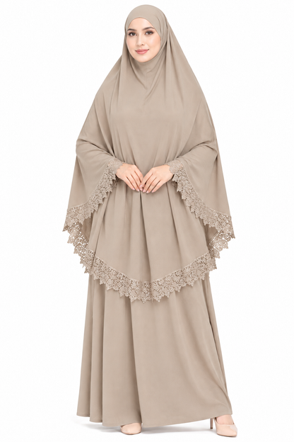 2-Piece Lace Trim Prayer Dress - Beige