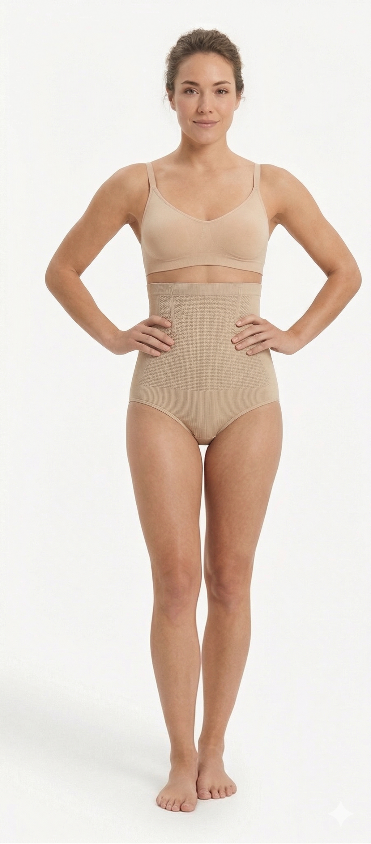 Waffle Knit Tummy Control Shaping Briefs - Beige